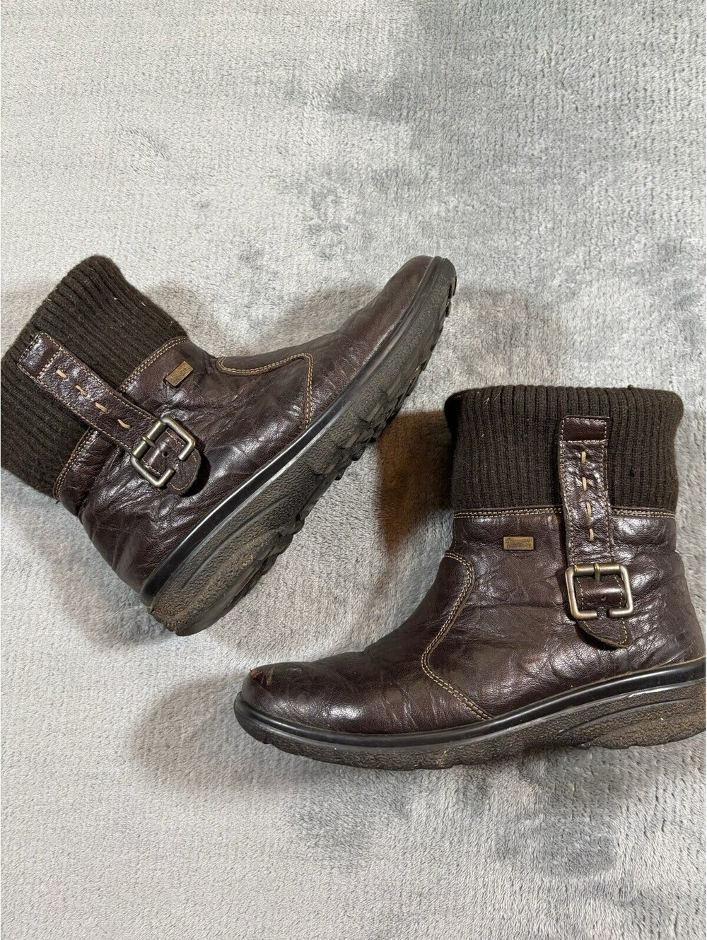 Rieker Brown Leather Fleece Lined Winter Ankle Boots Size 37